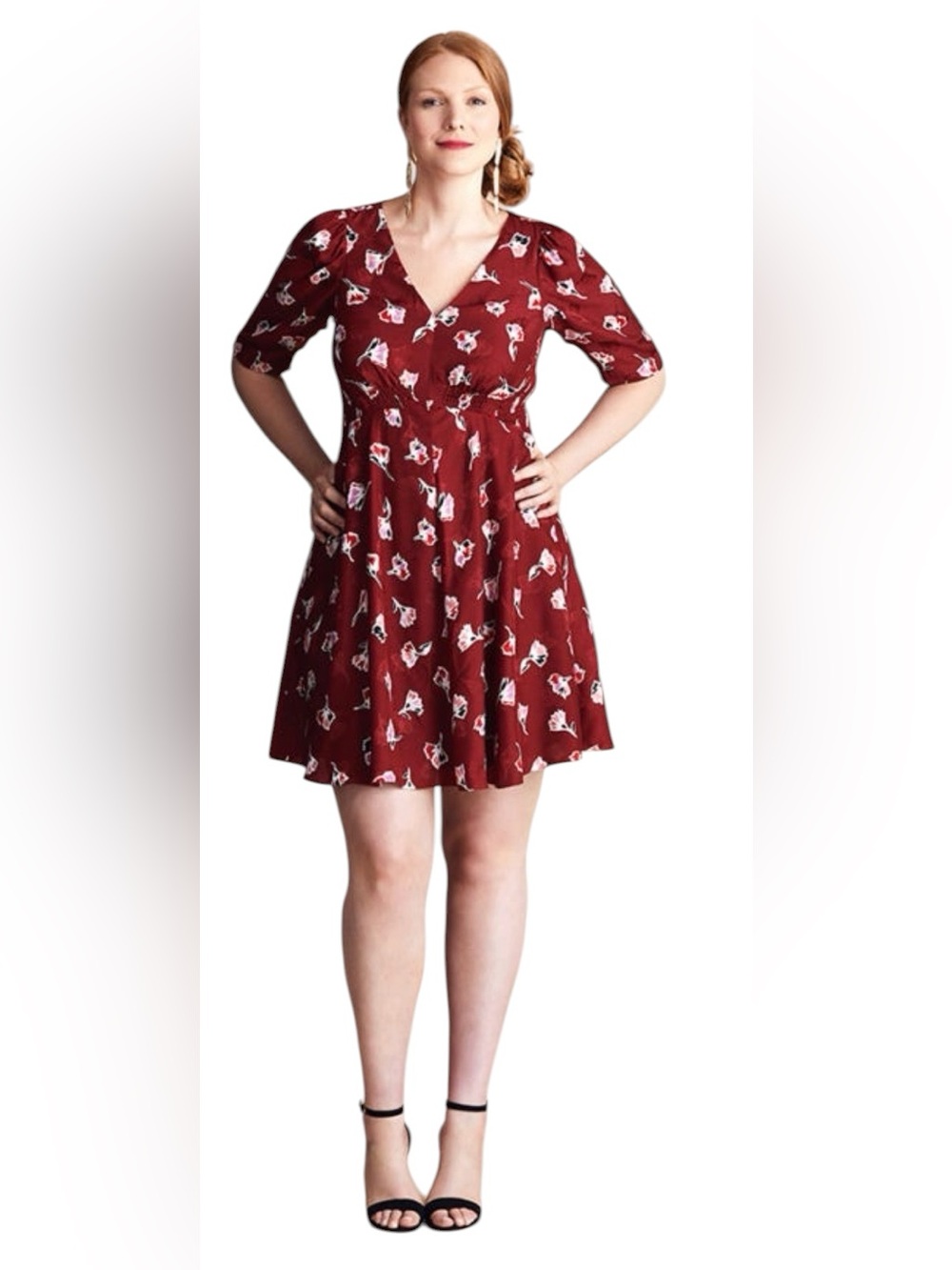 Rebecca Taylor Floral Fit-and-Flare Dress in Burgundy Size 4 Silk Blend